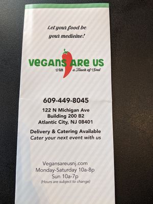 Address and phone number at Vegans Are Us in Atlantic City