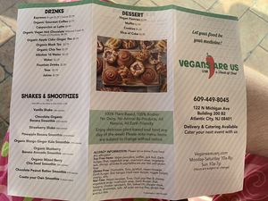Menu at Vegans Are Us in Atlantic City