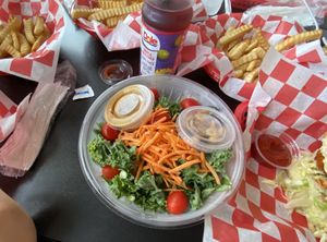 Kale salad and fries  at Vegans Are Us in Atlantic City