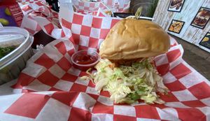 Crispy Buffalo chik’un burger  at Vegans Are Us in Atlantic City