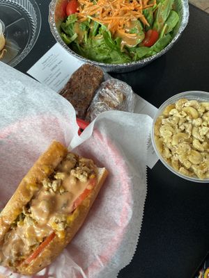 Chik’n Cheezesteak with side salad and Mac n cheeze  at Vegans Are Us in Atlantic City