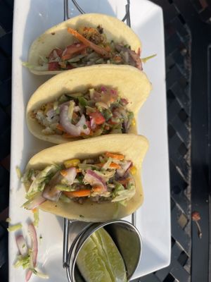 Fresh corn tortillas with a savory light cauliflower filling.  at Mexicali Rose in Wisconsin Dells