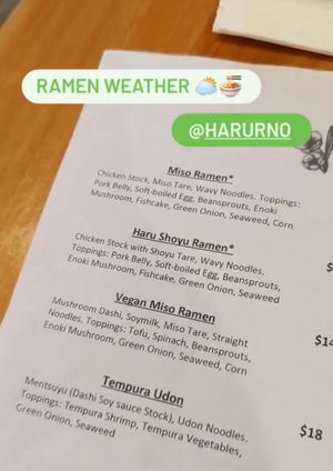 Menu at Haru in Reno