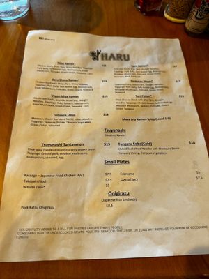 Menu, Winter 2024 at Haru in Reno