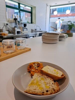 Carrot dip & sour dough at Pinch Brunch Bar in Seoul