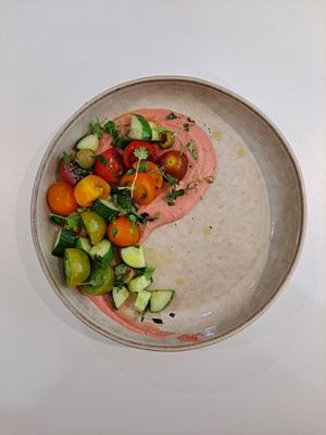 Beet hummus salad at Pinch Brunch Bar in Seoul