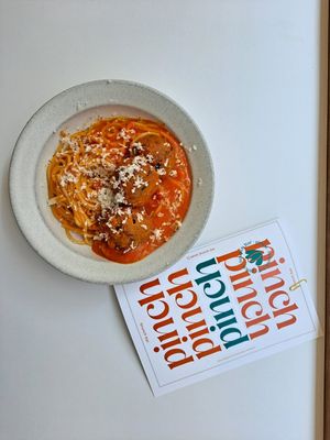 Meat(less)ball pasta at Pinch Brunch Bar in Seoul