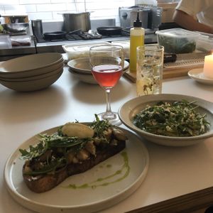 Open sandwich and pasta at Pinch Brunch Bar in Seoul