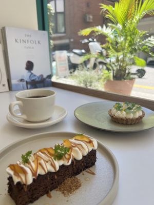 Lavender brownie and cilantro tart  at Pinch Brunch Bar in Seoul