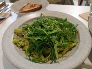 Casarecce with pistachio pesto sauce at Pinch Brunch Bar in Seoul