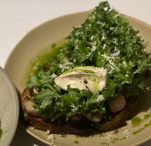 Toasted bread, sautéed mushrooms, creams and green are so good  at Pinch Brunch Bar in Seoul