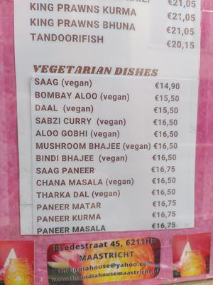 Vegetarian Menu at The India House in Maastricht