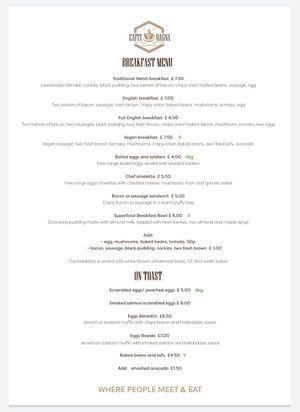 Cafe menu at Caffi Y Ragna in Haverfordwest