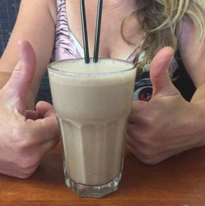 raw cacao and almond milk smoothie! at Loving Hut in Richmond