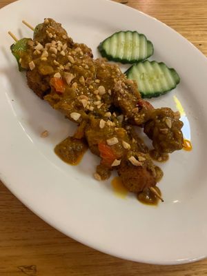 Satay skewers at Loving Hut in Richmond