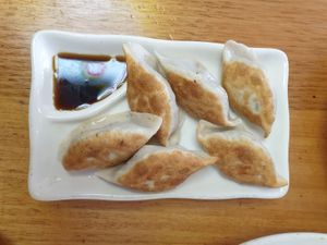 Panfried housemade dumplings $11.00 - DELICIOUS at Loving Hut in Richmond