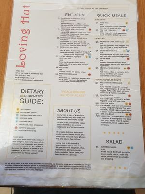 Menu Nov 2024 at Loving Hut in Richmond