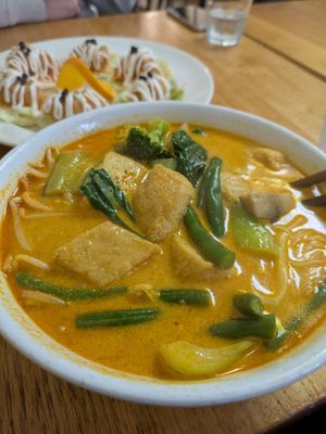 Curry laksa noodle soup at Loving Hut in Richmond