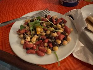 Three beach salad - very garlicky   at Dinghy Dock in Culebra