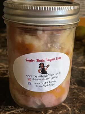 Peach Cobbler so good !!!!  at Taylor Made Vegan Eats in Glen Cove