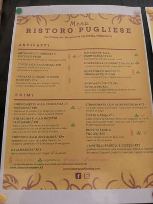 Menu at Ristoro Pugliese in Bergamo