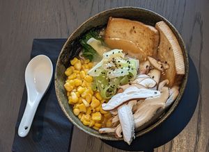 Miso Ramen vegan with extra shiitake at Sõko in Davos