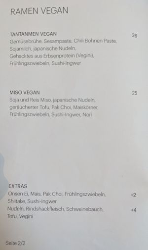 Menu page of the vegan mains at Sõko in Davos