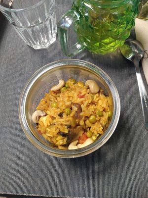 Main course: paella. It was edible. at Vert et Bon in Yerres