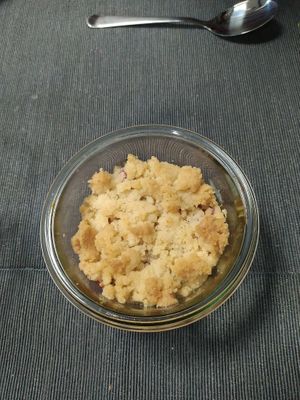 Desert: crumble. Tasty but too sweet. at Vert et Bon in Yerres