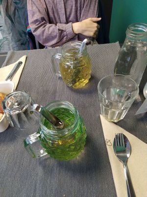 Mint green tea: nice to have something warm, but it was bitter. at Vert et Bon in Yerres