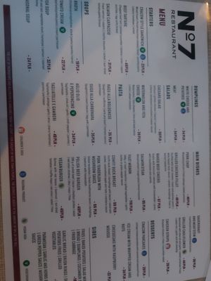 Updated menu September 2023. Only 2 vegan options available but numerous vegetarian dishes at N° 7 in Krakow