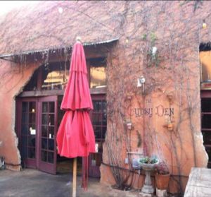 store front at The Den Cafe in Costa Mesa