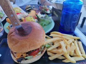 Vegan burger with fries at Foodline in Torrevieja