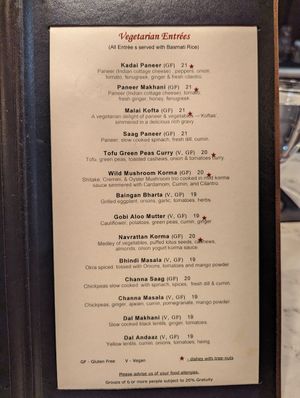 Menu 3/5 at Andaaz in Asheville