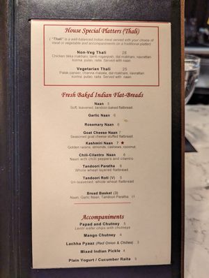 Menu 5/5 at Andaaz in Asheville