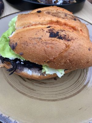 Sandwich with Jamaica flowers at Buena Vida - Plant Based Bar in Queretaro