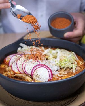 Pozole de hongos at Buena Vida - Plant Based Bar in Queretaro