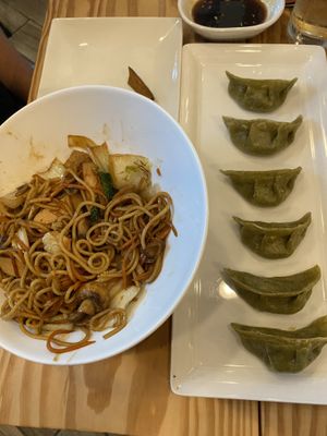 Vegan Lo Mein and Vegan Dumplings at Sweet Chive in Austin
