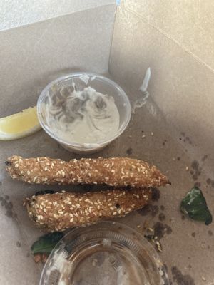 Didn’t get a picture before we started devouring these zucchini fingers   at Littleburg Vegetable Kitchen in Somerville