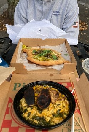 The almond cheese on the flatbread was soo good   at Littleburg Vegetable Kitchen in Somerville