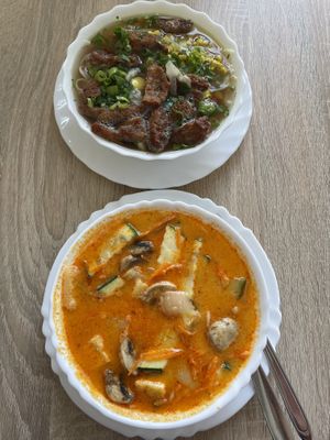 Bun rieu cua and tajska soups, amazing!  at Loving Hut - Nowolipie in Warsaw