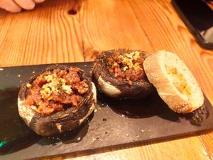 Champiñones rellenos de sobrasada vegan at WALD in Barcelona
