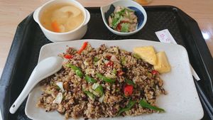 NTD180, cumin fried rice with mushrooms and green bell peppers without egg, 孜然菇菇青椒炒飯 (very strong cumin flavor) at Yǒujī Dàdì 有機大地健康蔬食餐廳 in Jiaoxi