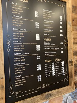 Menu at Cantina Que Pasa in Ljubljana