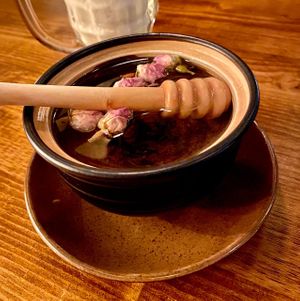 Rose flower tea, sweet and flavourful at Ban Vegan in Berlin
