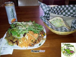 Tempehtation Wrap, salad and organic orange soda. at Panthere Verte - Centre-Ville in Montreal