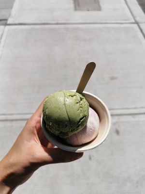 Matcha + strawberries and cream at Moo Shu Ice Cream in Ottawa