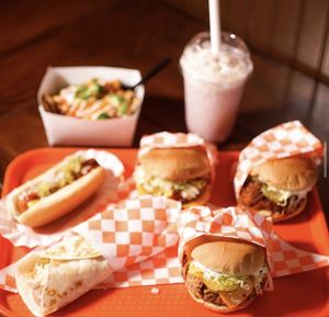 Dogs, burritos, burgers, tacos and shake all vegan  at Say It Ain't So in Los Angeles