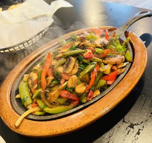 Vegetarian fajitas (made vegan by omitting the cheese and sour cream)  at Papa Bino's in Buffalo