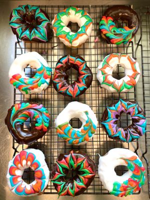 Vegan Donuts in Really Cool Starburst & Really Cool Feather 🪶 🍩🌱☕️✨  at Roots & Leaves in Buxton